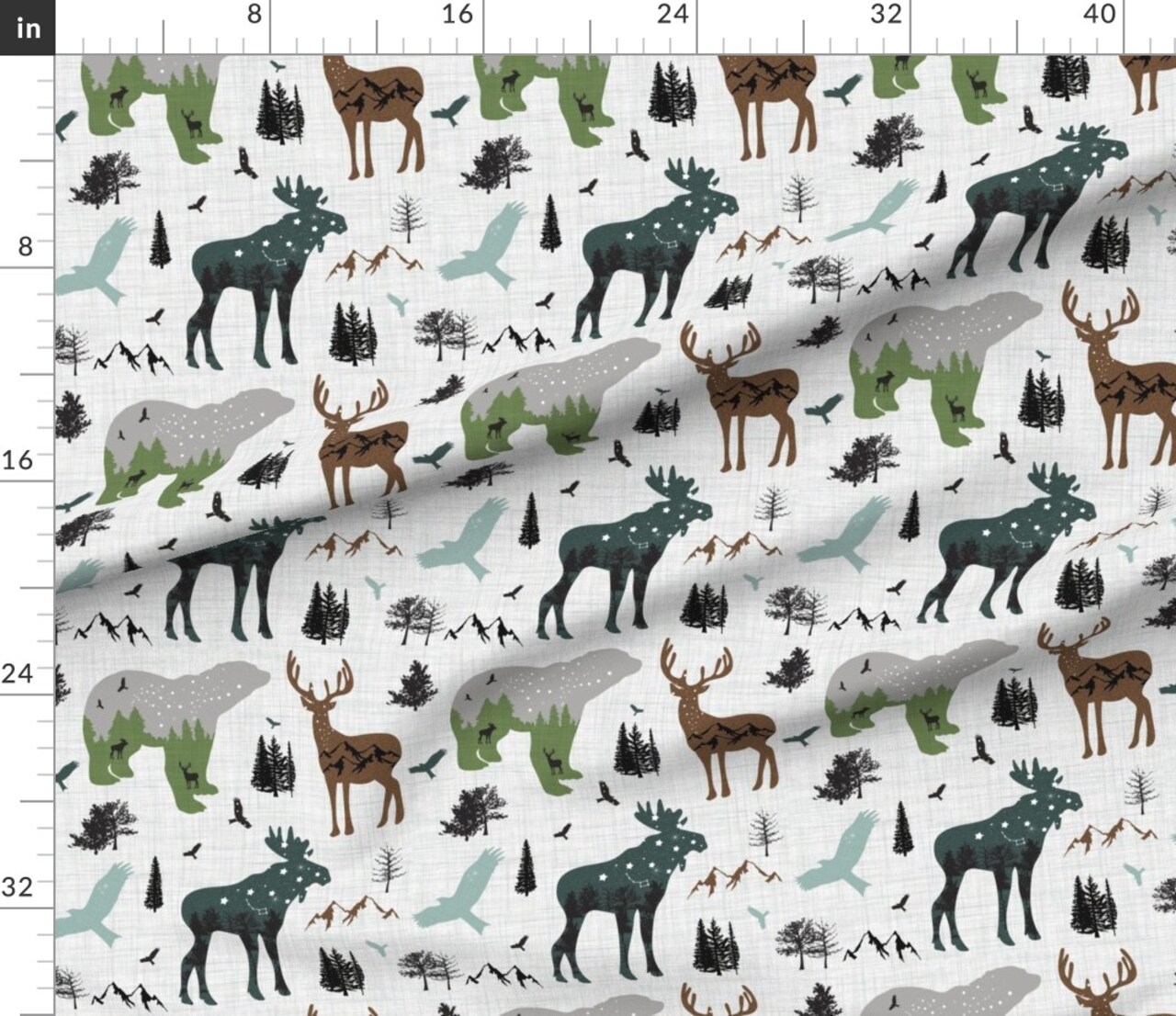 Arctic Woodland Animals Forest Alaska Mountains Adventure Bear Moose Custom Printed Fabric by Spoonflower Various Fabrics by the Yard or Fat Quarter